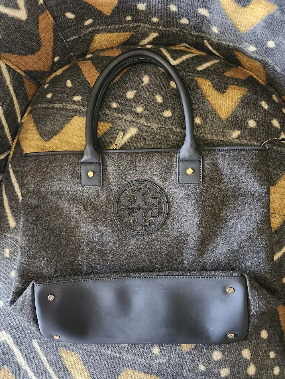 Sale🫠 Tory Burch Gray Wool-Blend Tote Bag – Elegant Spacious Carryall Like New